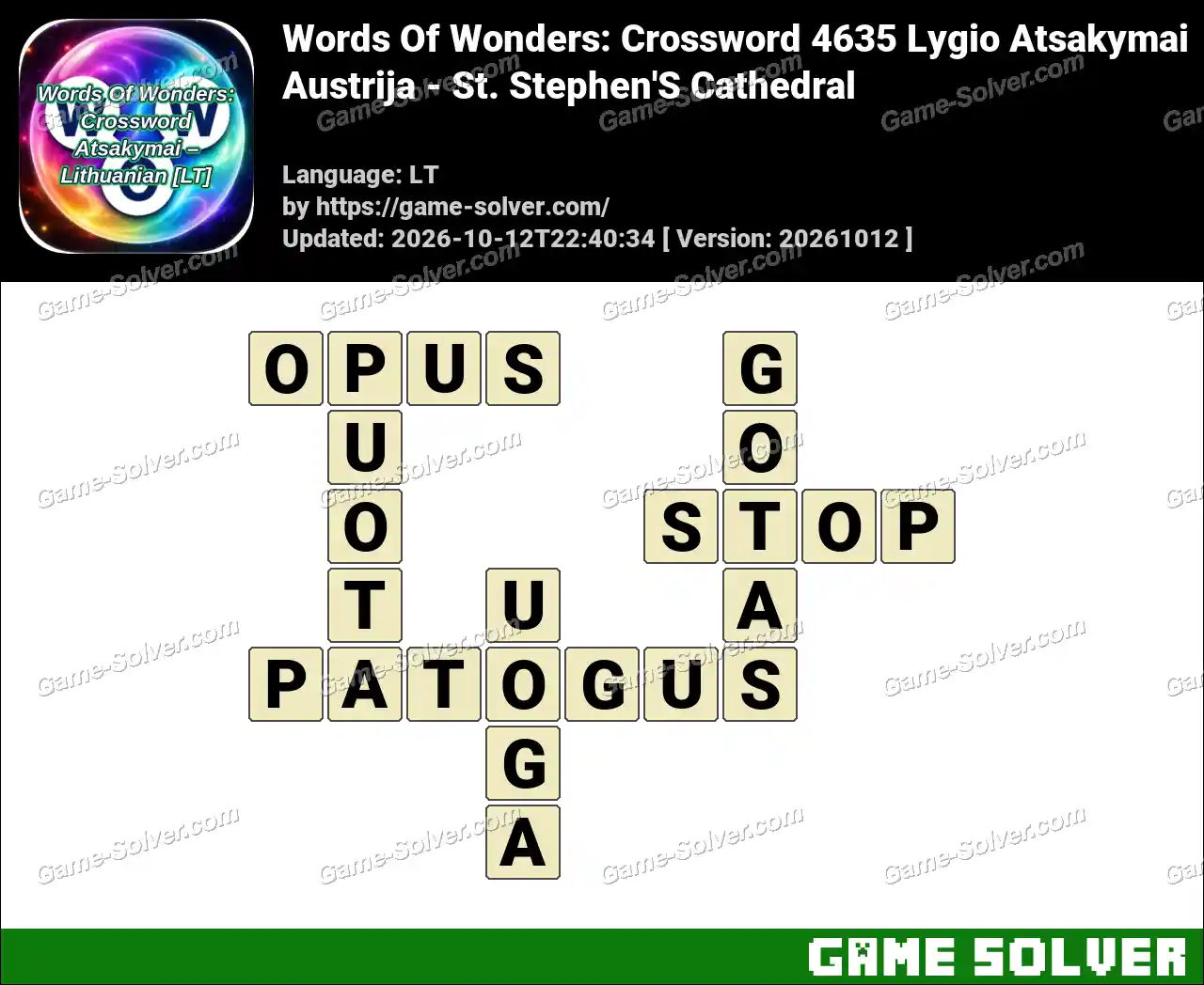 Words Of Wonders: Crossword 4635 Lygio Atsakymai – Austrija – St. Stephen’S Cathedral